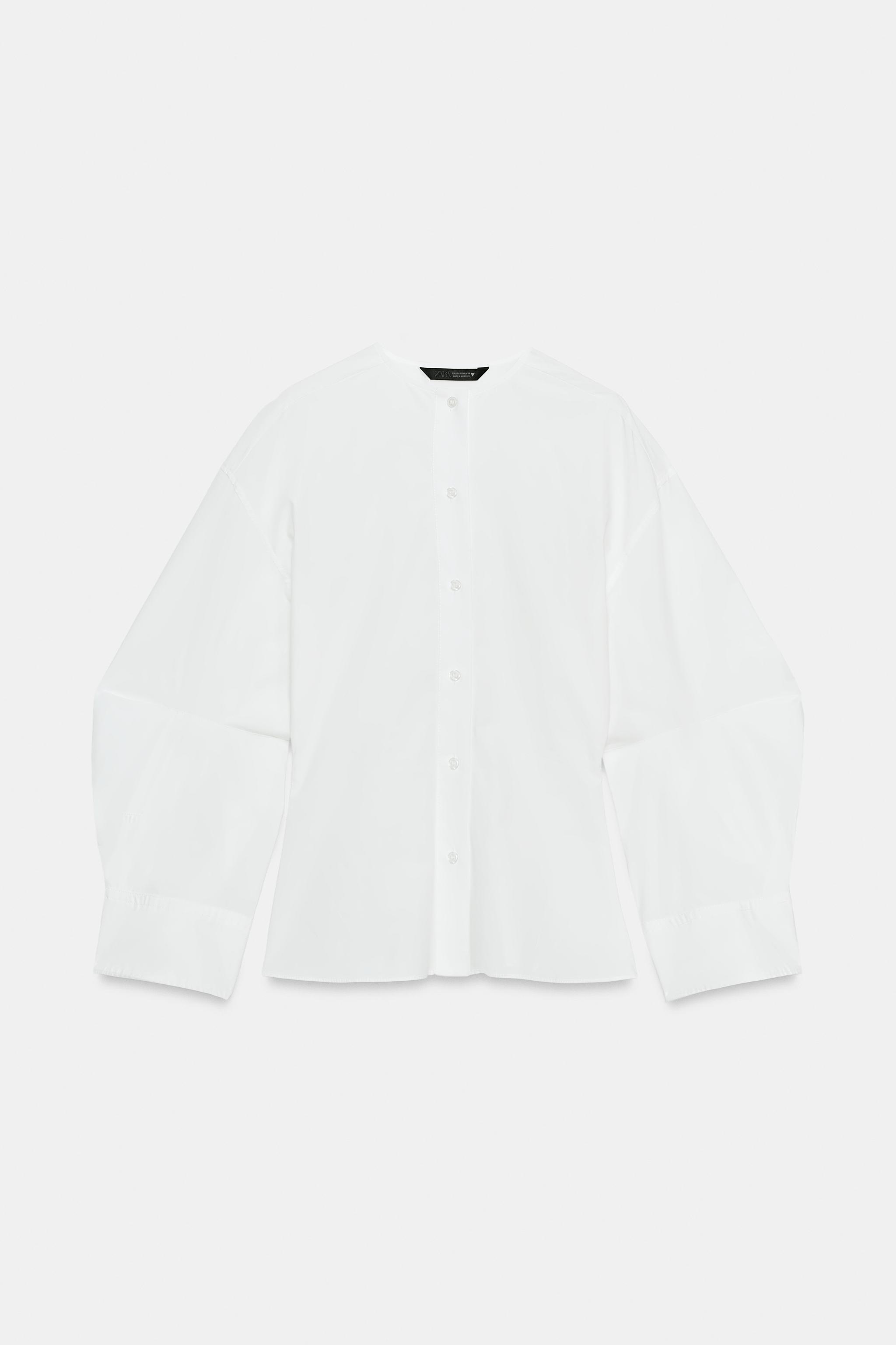 CHEMISE EN POPELINE À MANCHES BOUFFANTES